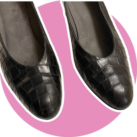 STUART WEITZMAN Black Croc 80s Vintage Leather Heel Pumps Women Size 9.5 AA - Picture 3 of 13